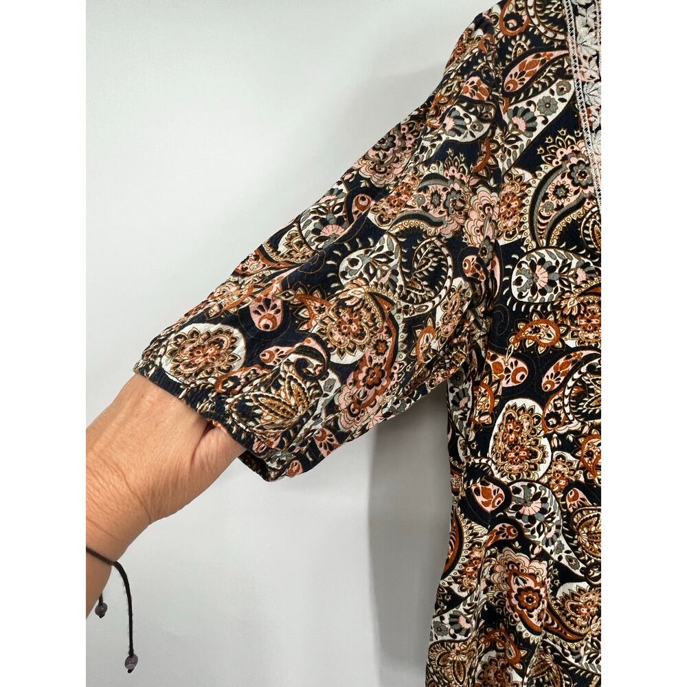 Nurture Babydoll Paisley Boho Blouse Embroidered Earth Tone Black Pink Women’s L - Picture 7 of 9
